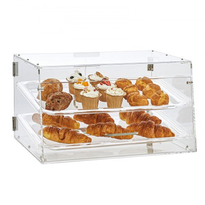 Gebäckvitrine, 2-stöckige, gewerbliche Thekenvitrine für Bäckereien, Acrylvitrine mit rückseitiger Tür und herausnehmbaren Regalböden, hält Donuts, Bagels, Kuchen und Kekse frisch, 52,6 x 33,5 x 30,2 cm