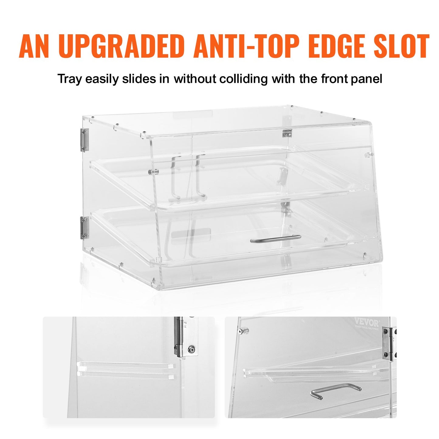 Gebäckvitrine, 2-stöckige, gewerbliche Thekenvitrine für Bäckereien, Acrylvitrine mit rückseitiger Tür und herausnehmbaren Regalböden, hält Donuts, Bagels, Kuchen und Kekse frisch, 52,6 x 33,5 x 30,2 cm