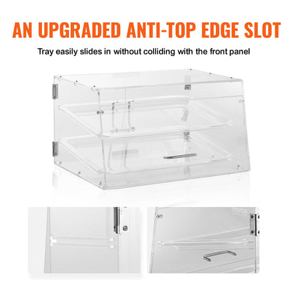 Gebäckvitrine, 2-stöckige, gewerbliche Thekenvitrine für Bäckereien, Acrylvitrine mit rückseitiger Tür und herausnehmbaren Regalböden, hält Donuts, Bagels, Kuchen und Kekse frisch, 52,6 x 33,5 x 30,2 cm