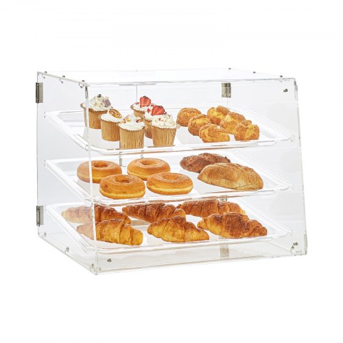 Pastry Display Case, 3-Tier Commercial Countertop Bakery Display Case, Acrylic Display Box with Rear Door Access & Removable Shelves, Keep Fresh for Donut Bagels Cake Cookie, 52.6 x 36.1 x 41.4 cm