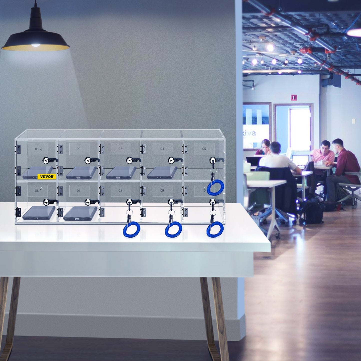 Handy-Aufbewahrungsschrank, 10 Fächer, Acrylmaterial mit Türschlössern und Schlüsseln, Wandmontage, Schranktasche, Büro, Klassenzimmer, Turnhalle, transparent