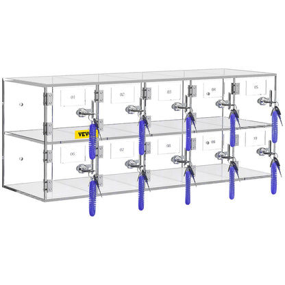 Handy-Aufbewahrungsschrank, 10 Fächer, Acrylmaterial mit Türschlössern und Schlüsseln, Wandmontage, Schranktasche, Büro, Klassenzimmer, Turnhalle, transparent
