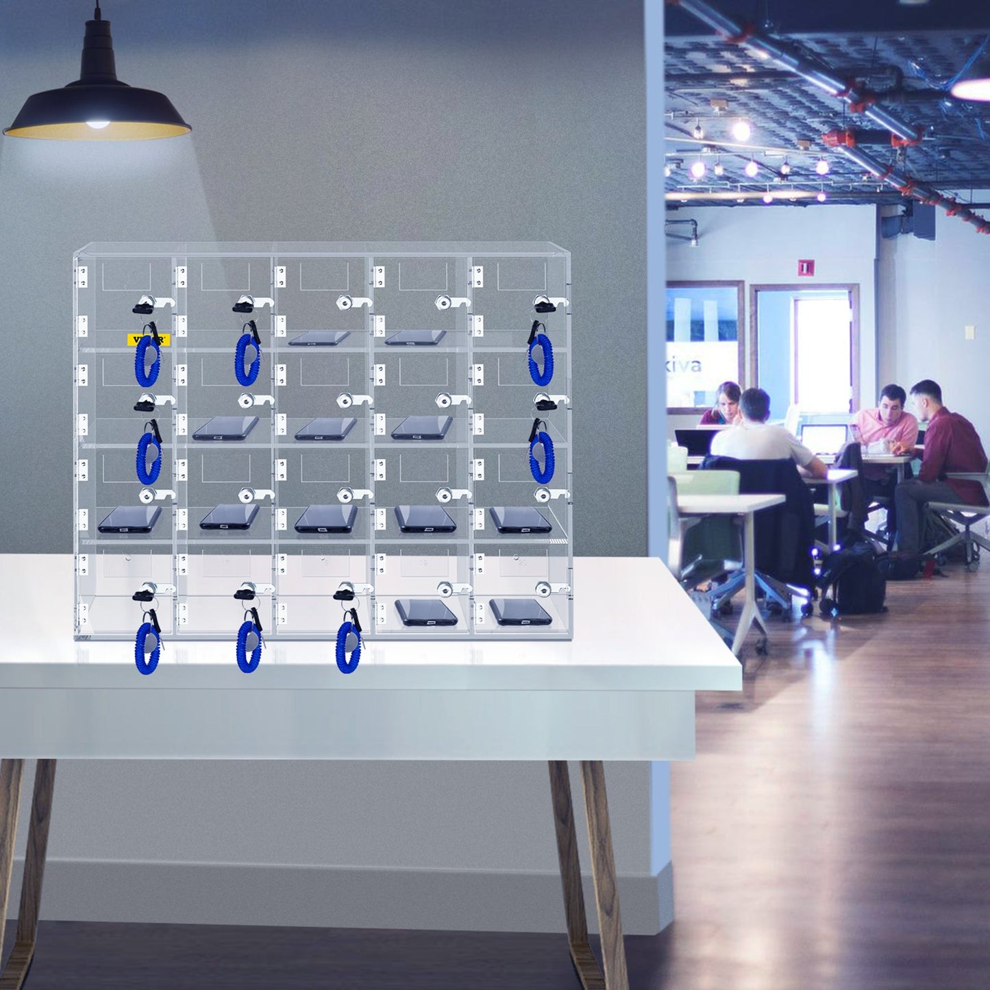 Handy-Aufbewahrungsschrank, 20 Fächer, Acrylmaterial mit Türschlössern und Schlüsseln, Wandmontage, Schranktasche, Büro, Klassenzimmer, Turnhalle, transparent