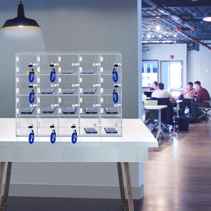 Handy-Aufbewahrungsschrank, 20 Fächer, Acrylmaterial mit Türschlössern und Schlüsseln, Wandmontage, Schranktasche, Büro, Klassenzimmer, Turnhalle, transparent