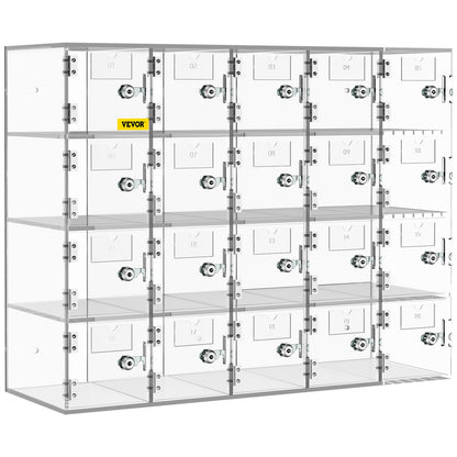 Handy-Aufbewahrungsschrank, 20 Fächer, Acrylmaterial mit Türschlössern und Schlüsseln, Wandmontage, Schranktasche, Büro, Klassenzimmer, Turnhalle, transparent