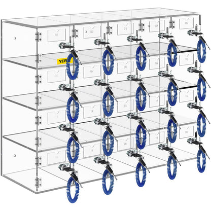 Handy-Aufbewahrungsschrank, 20 Fächer, Acrylmaterial mit Türschlössern und Schlüsseln, Wandmontage, Schranktasche, Büro, Klassenzimmer, Turnhalle, transparent