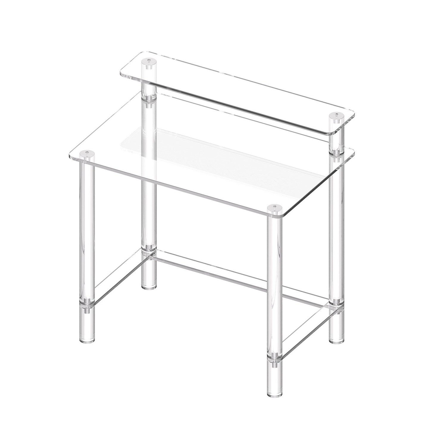 Acrylic Table, 2 Tiers Clear Office Desk with Monitor Stand, Acrylic Study Computer Desk, Modern Side End Table Nightstand for Bedroom, Office, Study, Cloakroom, 50 x 80 x 88 cm (Clear)