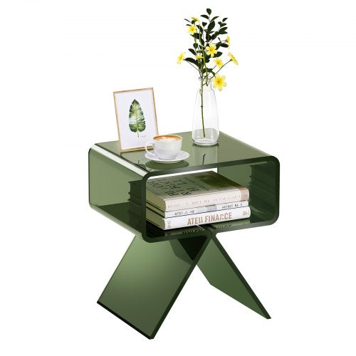 Acrylic Nightstand Side Table, Modern Clear Bedside Table with Storage Shelf, Transparent Small End Desk for Living Room, Bedroom, Home Decor, No Assembly Needed, 30 x 39.1 x 43 cm (Green)