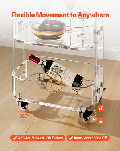 Acryltisch mit Rollen, 2-stöckiger mobiler Beistelltisch, moderner rollbarer Acryl-Schreibtisch mit Stauraum, transparenter Nachttisch/Beistelltisch, für Wohnzimmer, Schlafzimmer, Bar, Büro, 30,5 x 41,6 x 48 cm (transparent)