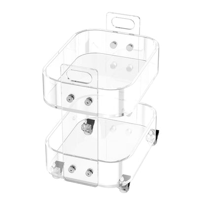 Acryltisch mit Rollen, 2-stöckiger mobiler Beistelltisch, moderner rollbarer Acryl-Schreibtisch mit Stauraum, transparenter Nachttisch/Beistelltisch, für Wohnzimmer, Schlafzimmer, Bar, Büro, 30,5 x 41,6 x 48 cm (transparent)