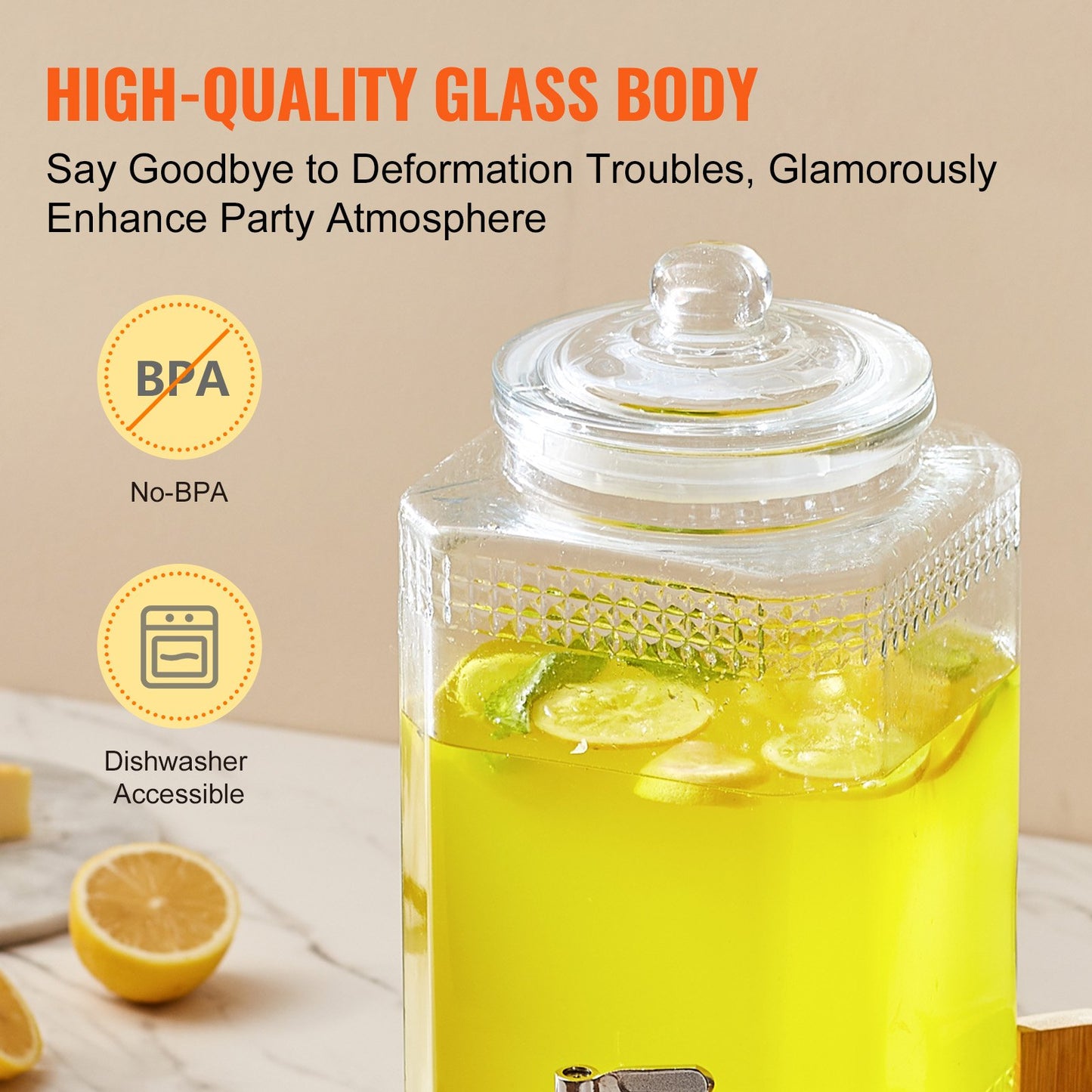 Beverage Dispenser, 1.5 Gallon/5.5 L Drink Dispensers for Parties, Glass Juice Dispenser with Stand, Stainless Steel Spigot, Iced Tea Lemonade Juice Water Dispenser, for Restaurants, Hotels, Parties