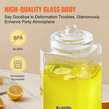 Beverage Dispenser, 1.5 Gallon/5.5 L Drink Dispensers for Parties, Glass Juice Dispenser with Stand, Stainless Steel Spigot, Iced Tea Lemonade Juice Water Dispenser, for Restaurants, Hotels, Parties