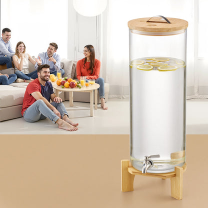 Getränkespender, 13-Liter-Getränkespender für Partys, Saftspender aus Glas mit Holzständer, Edelstahl-Zapfhahn, Eistee-, Limonaden-, Saft- und Wasserspender für Partys