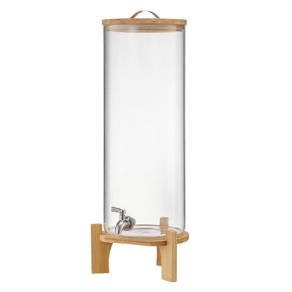 Getränkespender, 13-Liter-Getränkespender für Partys, Saftspender aus Glas mit Holzständer, Edelstahl-Zapfhahn, Eistee-, Limonaden-, Saft- und Wasserspender für Partys