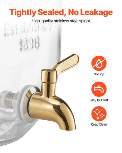 Getränkespender, 2er-Pack 8-Liter-Getränkespender für Partys, Saftspender aus Glas mit Metallständer, Edelstahl-Zapfhahn, Siebeinsatz, Eistee-, Limonaden-, Saft- und Wasserspender für Partys