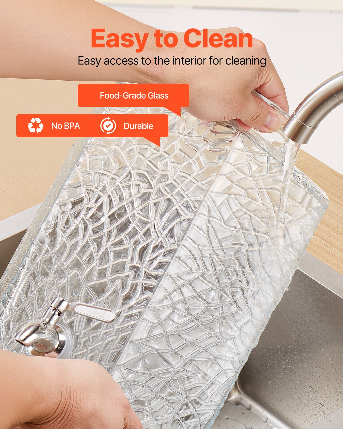 Getränkespender, 10-Liter-Getränkespender für Partys, Saftspender aus Glas mit Metallständer, Edelstahl-Zapfhahn, Eistee-, Limonaden-, Saft- und Wasserspender für Partys