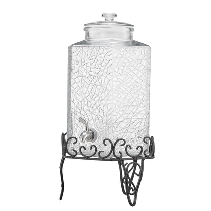 Getränkespender, 10-Liter-Getränkespender für Partys, Saftspender aus Glas mit Metallständer, Edelstahl-Zapfhahn, Eistee-, Limonaden-, Saft- und Wasserspender für Partys