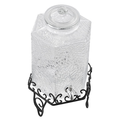 Getränkespender, 10-Liter-Getränkespender für Partys, Saftspender aus Glas mit Metallständer, Edelstahl-Zapfhahn, Eistee-, Limonaden-, Saft- und Wasserspender für Partys