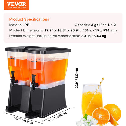 Beverage Dispenser, 3 Gallon x 2 Drink Dispensers for Parties, Plastic Juice Dispenser with Stand Spigot Lid, Iced Tea Lemonade Juice Water Dispenser, for Restaurants, Hotels, Parties