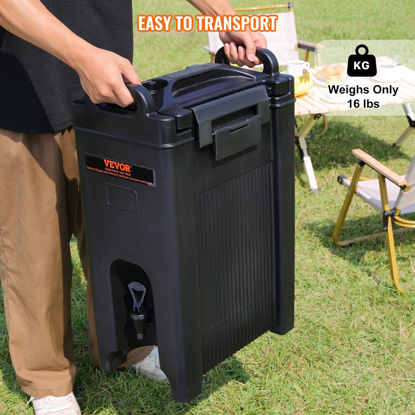 Isolierter Getränkespender, 18,9 l, lebensmittelechtes LDPE, für Heiß- und Kaltgetränke, Thermoskanne mit 2,3 cm dickem PU-beschichtetem Zweistufen-Zapfhahn, für Gastronomiebetriebe