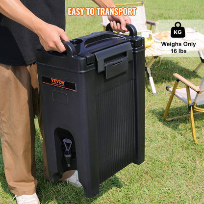 Isolierter Getränkespender, 18,9 l, lebensmittelechtes LDPE, für Heiß- und Kaltgetränke, Thermoskanne mit 2,3 cm dickem PU-beschichtetem Zweistufen-Zapfhahn, für Gastronomiebetriebe