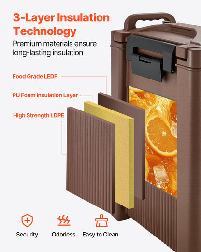 Insulated Beverage Dispenser, 5 Gal/19L Hot and Cold Beverage Server with Spigot & Handle, Food-Grade Thermal Drink Dispenser Cooler for Tea Coffee Water in Cafes & Restaurants, Brown
