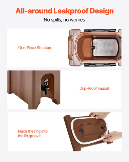 Insulated Beverage Dispenser, 5 Gal/19L Hot and Cold Beverage Server with Spigot & Handle, Food-Grade Thermal Drink Dispenser Cooler for Tea Coffee Water in Cafes & Restaurants, Brown