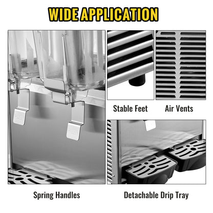 Commercial Cold Beverage Dispenser Stainless Steel Fruit Juice Beverage Dispensers 2 Tanks 6.4 Gallon Ice Tea Drink Dispenser Equipped with Thermostat Controller