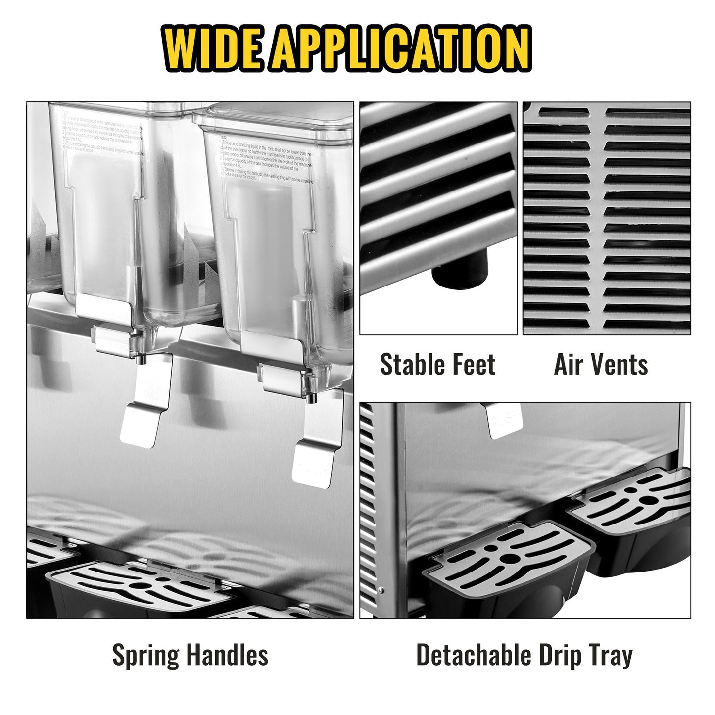 Gewerblicher Kaltgetränkespender aus Edelstahl, Fruchtsaftspender mit 3 Tanks (36,3 l), Eistee-Getränkespender mit Thermostatregler