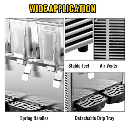 Gewerblicher Kaltgetränkespender aus Edelstahl, Fruchtsaftspender mit 3 Tanks (36,3 l), Eistee-Getränkespender mit Thermostatregler