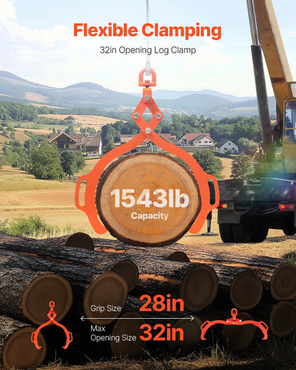 32in Log Lifting Tongs, 2-Claw Log Tongs, Heavy Duty Steel Log Grapple, 1543LBS Lifting Capacity, Swivel Log Graper Timber, Eagle Claw Design, Log Skidding Tongs for Trucks, Tractors, Forklifts