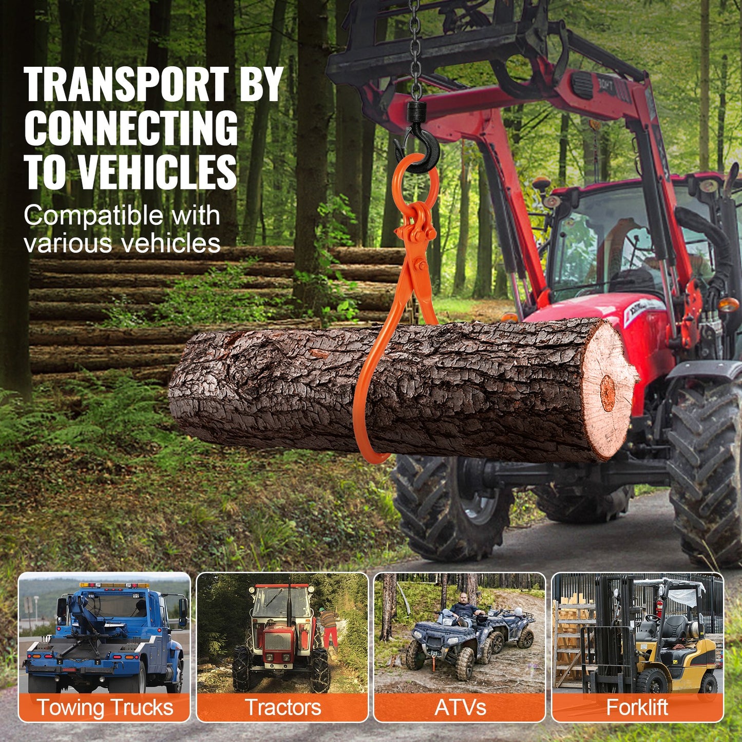 Holzrückezange, 45,7 cm (18 Zoll), 2-Klauen-Hebezange, robuste Stahl-Rückezange für Holz, Tragfähigkeit 350 kg (772 lbs), Werkzeug zum Heben, Handhaben, Ziehen und Tragen von Stämmen