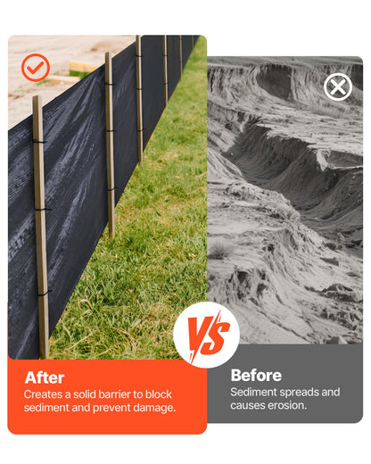 Silt Fence Fabric Roll, 0.91 x 152.4 m Erosion Control Fencing, Industrial Grade Tough Polypropylene Fabrics for Sediment Retention, Temporary Fabric for Construction Job Sites