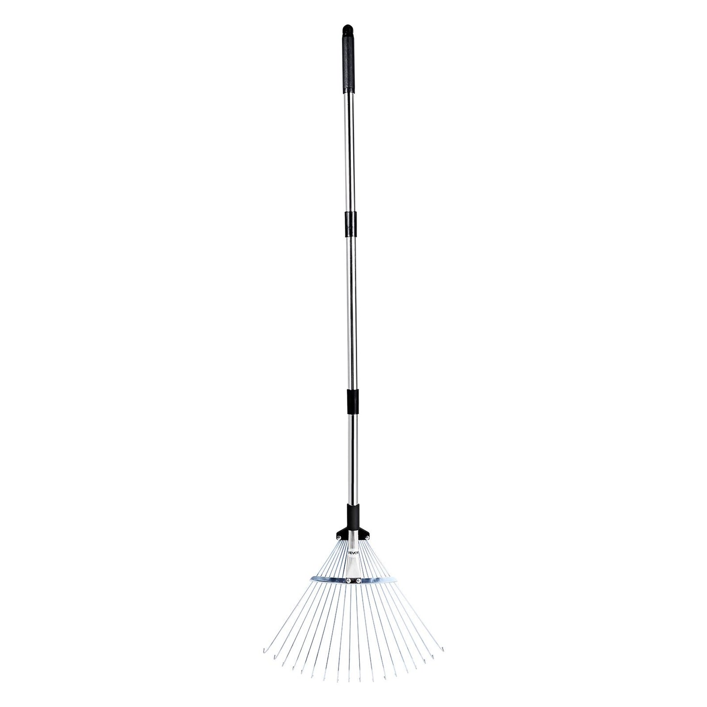 Laubharken, 18 Metallzinken, verstellbarer Gartenharken für Rasenflächen mit 19,5–43,5 cm breitem Kopf und 82–141 cm langem Stiel, robustes Werkzeug aus Edelstahl für kleine Blätter, geeignet für Gartenarbeit, Camping, Hof und Rasen