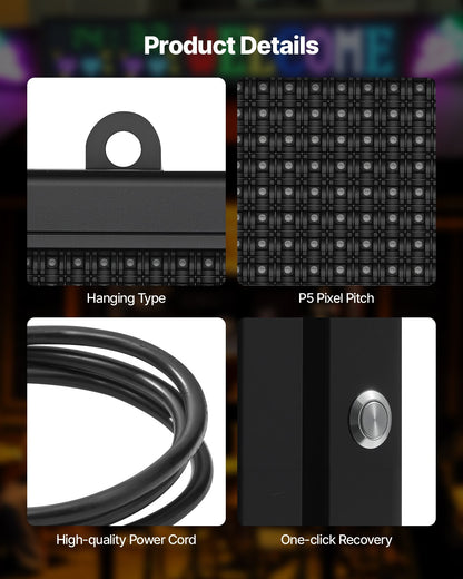 Programmable LED Sign, P5 Full Color Flexible Digital Scrolling Panel, DIY Custom Text Pattern GIF Display, Bluetooth APP Control Message Board for Store Business Advertising, Indoor 27x14 in