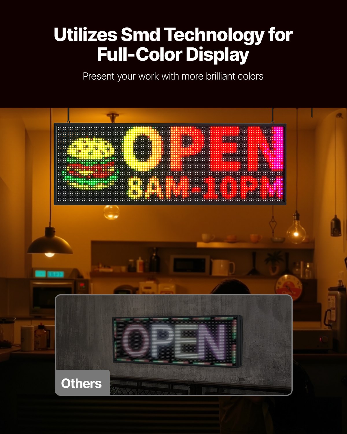 Programmable LED Sign, P10 Full Color Flexible Digital Scrolling Panel, DIY Custom Text Pattern GIF Display Board, Bluetooth APP Control Message Shop Sign for Store Business Advertising, 40x14 in