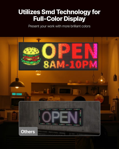 Programmable LED Sign, P10 Full Color Flexible Digital Scrolling Panel, DIY Custom Text Pattern GIF Display Board, Bluetooth APP Control Message Shop Sign for Store Business Advertising, 40x14 in