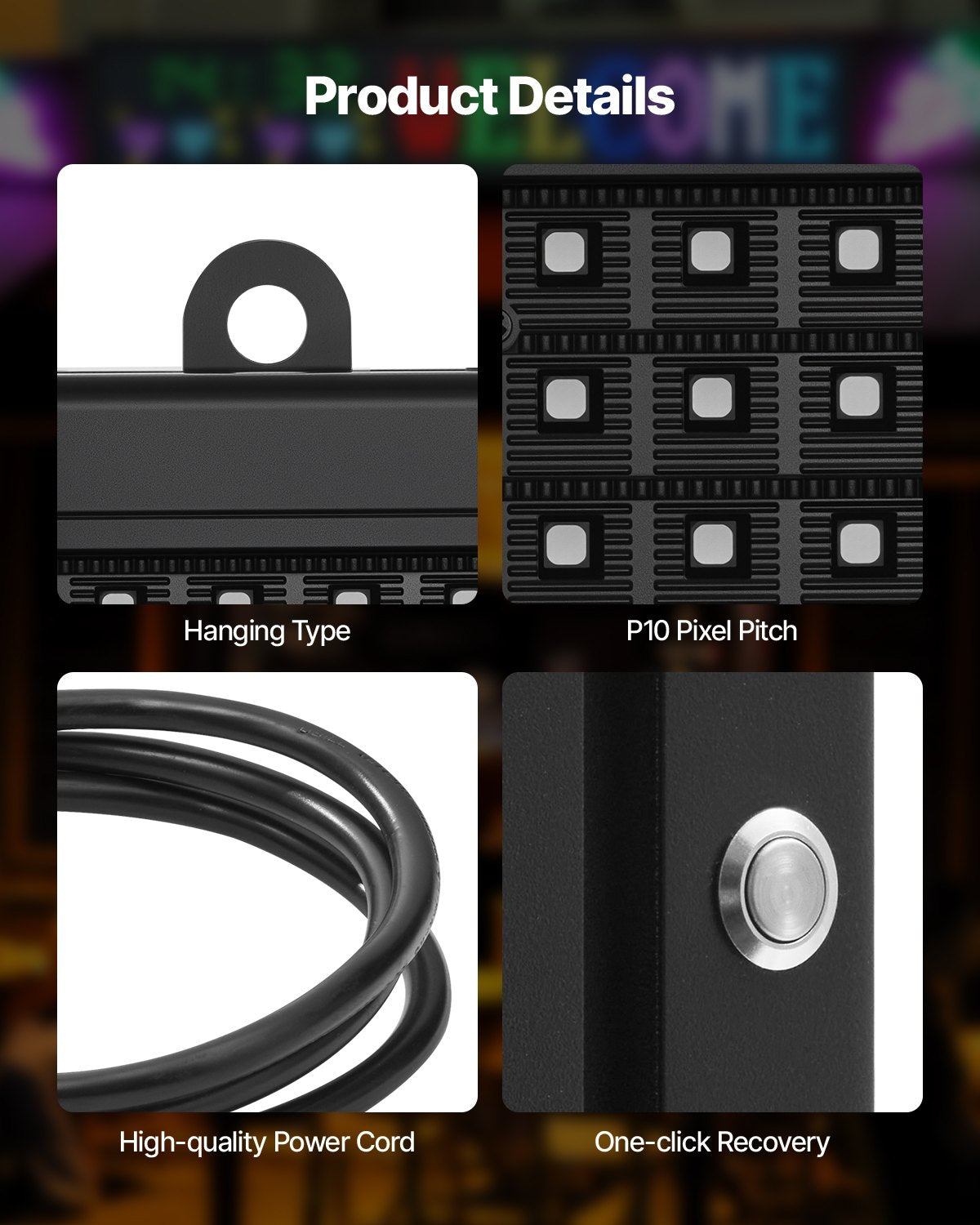 Programmable LED Sign, P10 Full Color Flexible Digital Scrolling Panel, DIY Custom Text Pattern GIF Display Board, Bluetooth APP Control Message Shop Sign for Store Business Advertising, 40x14 in