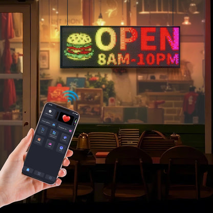 Programmable LED Sign, P10 Full Color Flexible Digital Scrolling Panel, DIY Custom Text Pattern GIF Display Board, Bluetooth APP Control Message Shop Sign for Store Business Advertising, 40x14 in