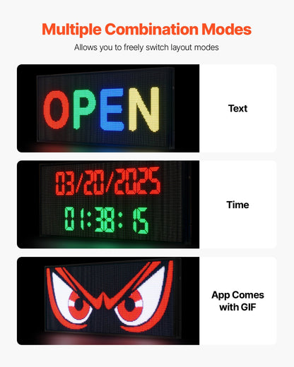 Programmable LED Sign, P6 Full Color Flexible Digital Scrolling Panel, DIY Custom Text Pattern GIF Display Board, Bluetooth APP Control Message Shop Sign for Store Business Advertising, 40x18 in