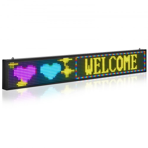Programmable LED Sign, P10 Full Color Flexible Digital Scrolling Panel, DIY Custom Text Pattern GIF Display Board, Bluetooth APP Control Message Shop Sign for Store Business Advertising, 52x8 in