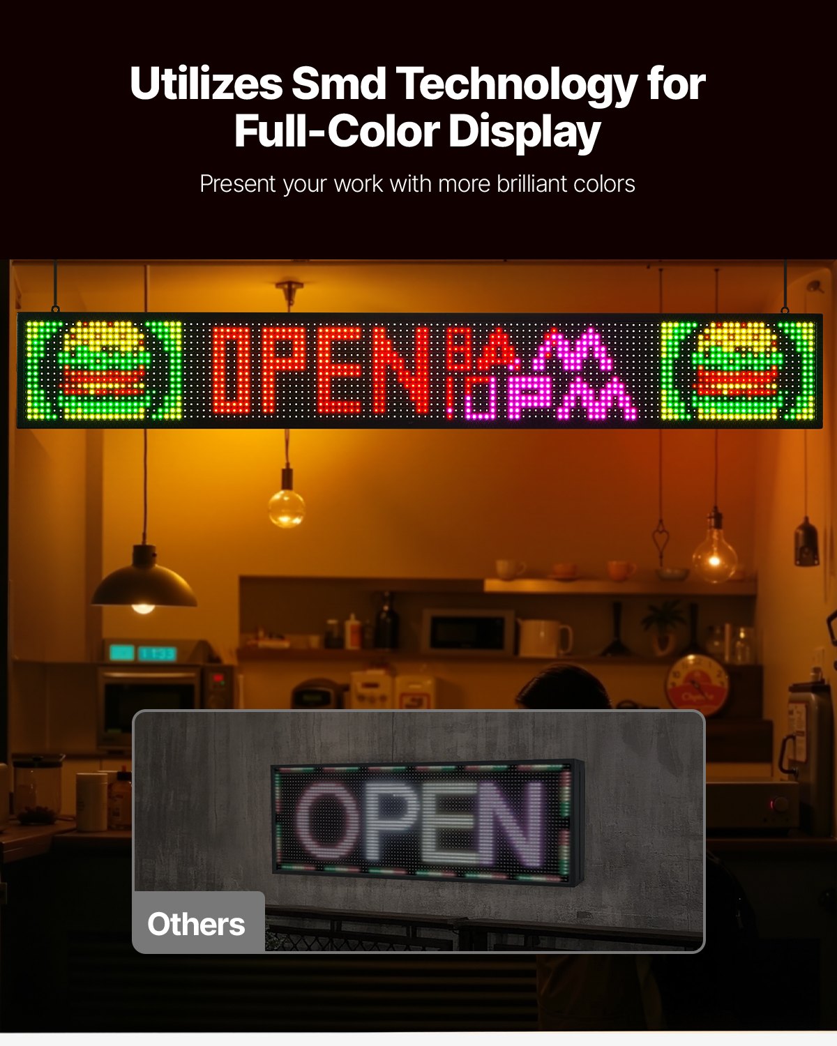 Programmable LED Sign, P10 Full Color Flexible Digital Scrolling Panel, DIY Custom Text Pattern GIF Display Board, Bluetooth APP Control Message Shop Sign for Store Business Advertising, 52x8 in