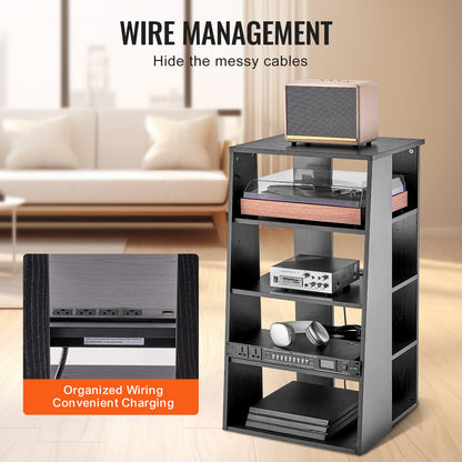 5-stufiger AV-Medienständer aus Holz für DVD-Player, Kabelreceiver und Spielekonsolen, höhenverstellbarer Medienschrank für Gaming- und Aufnahmestudios, Schwarz