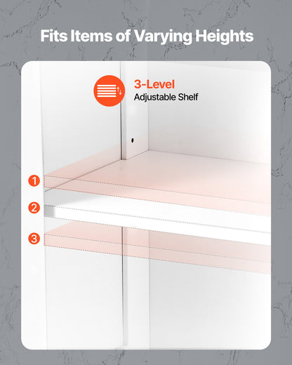 Bathroom Floor Cabinet, 4-Tier, Wooden Storage Organizer with 2 Doors and Adjustable Shelf, Modern Bathroom Furniture Home Decor Freestanding Cupboard for Kitchen/Living Room/Entryway Use, White