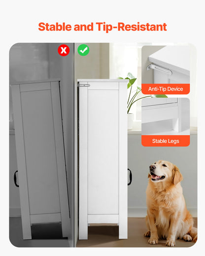 Bathroom Floor Cabinet, 4-Tier, Wooden Storage Organizer with 2 Doors and Adjustable Shelf, Modern Bathroom Furniture Home Decor Freestanding Cupboard for Kitchen/Living Room/Entryway Use, White