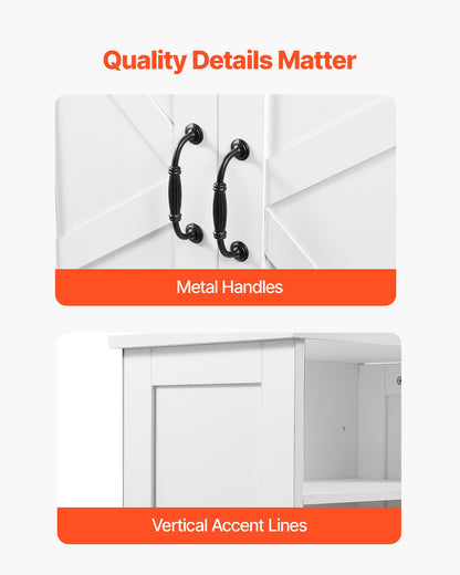 Bathroom Floor Cabinet, 4-Tier, Wooden Storage Organizer with 2 Doors and Adjustable Shelf, Modern Bathroom Furniture Home Decor Freestanding Cupboard for Kitchen/Living Room/Entryway Use, White