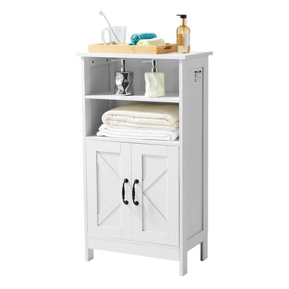 Bathroom Floor Cabinet, 4-Tier, Wooden Storage Organizer with 2 Doors and Adjustable Shelf, Modern Bathroom Furniture Home Decor Freestanding Cupboard for Kitchen/Living Room/Entryway Use, White