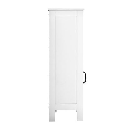 Bathroom Floor Cabinet, 4-Tier, Wooden Storage Organizer with 2 Doors and Adjustable Shelf, Modern Bathroom Furniture Home Decor Freestanding Cupboard for Kitchen/Living Room/Entryway Use, White