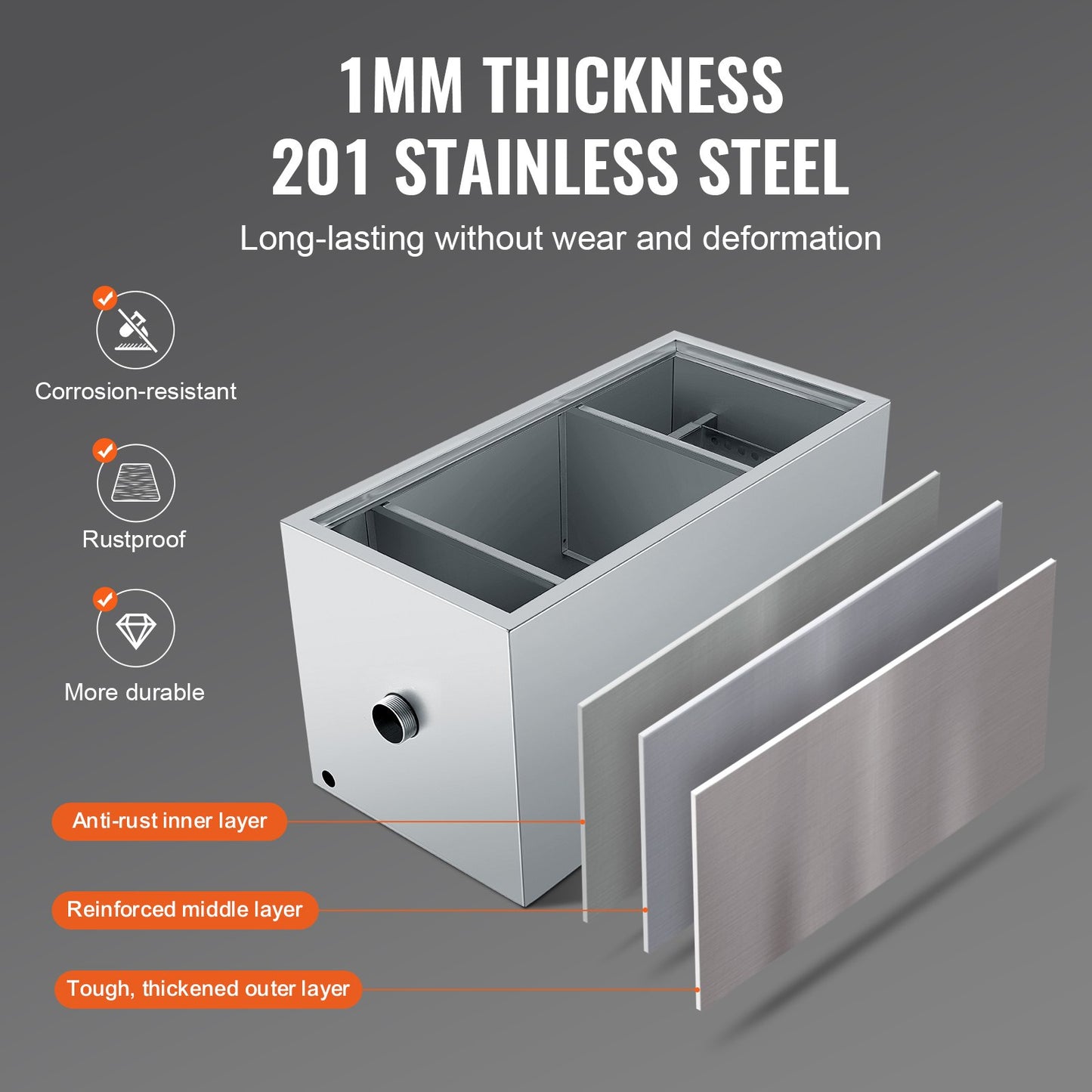 Gewerblicher Fettabscheider, 11,3 kg Fettabscheider, Fettabscheider mit oberem Zulauf, Untertisch-Fettabscheider aus Edelstahl, 6,4 GPM Abwasser-Öl-Wasser-Abscheider, für Restaurantkantine und private Küche