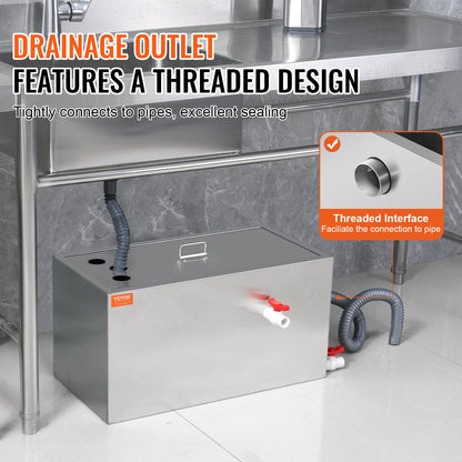 Gewerblicher Fettabscheider, 11,3 kg Fettabscheider, Fettabscheider mit oberem Zulauf, Untertisch-Fettabscheider aus Edelstahl, 6,4 GPM Abwasser-Öl-Wasser-Abscheider, für Restaurantkantine und private Küche